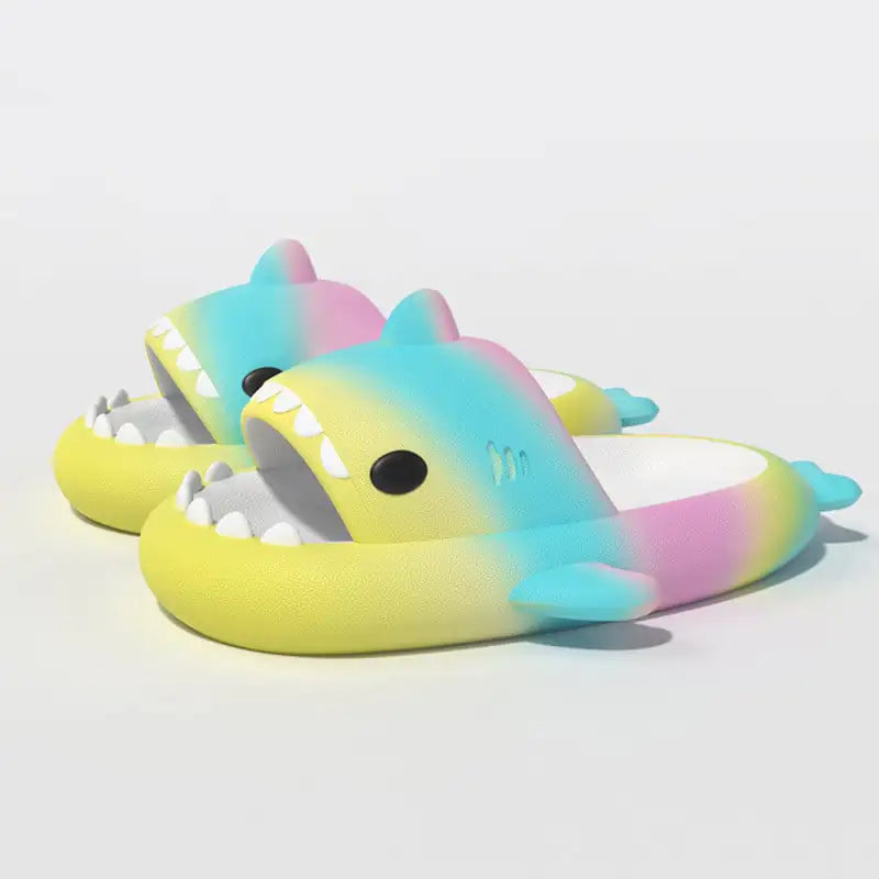 Gradient Rainbow Shark Slippers for Women - Summer Indoor
