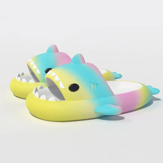 Gradient Rainbow Shark Slippers for Women - Summer Indoor