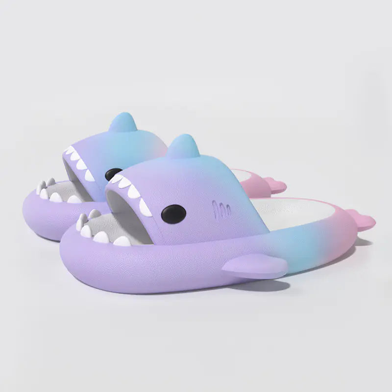 Gradient Rainbow Shark Slippers for Women - Summer Indoor